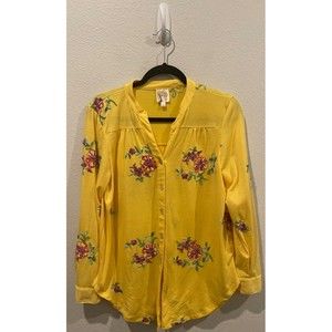 FIG AND FLOWER Yellow Embroidered Floral Long Sleeve Shirt